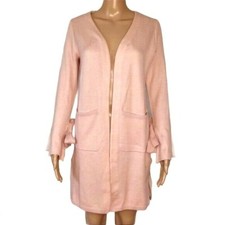 Loft Womens Sweater Size Small Pink Open Front Tunic Style Cardigan Bows New
