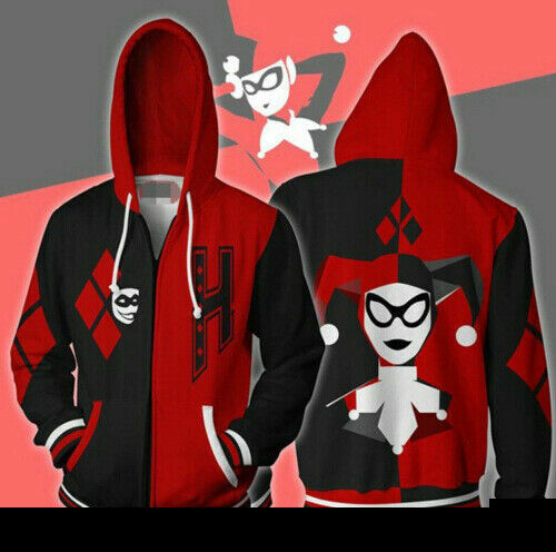 Suicide Squad Harley Quinn Cosplay Hoodie Zip Up Jacket Sweatshirt