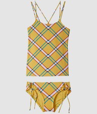  176 Hobie Girl's Yellow 2 Piece Scoop Neck Check Print Tankini Swimming Suit 8