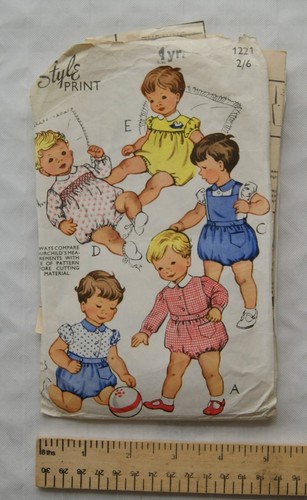Vintage: Style Pattern No. 1221 tiny tots romper, 1 year, 20 inch chest