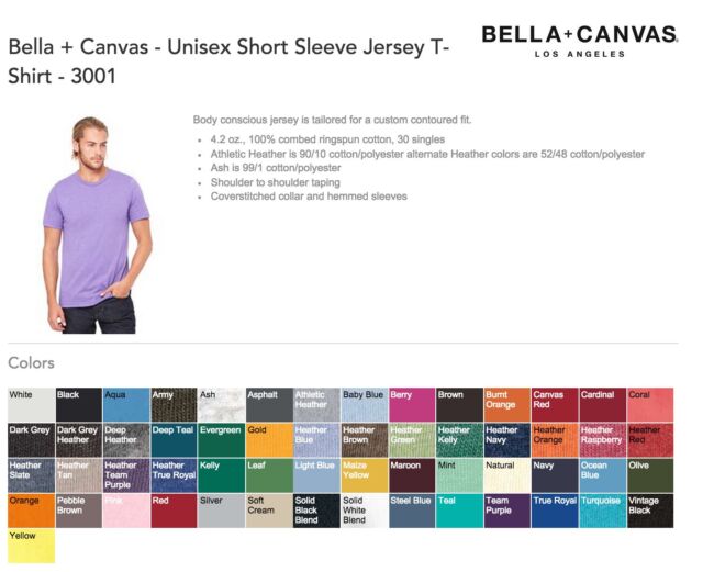 Bella Canvas Color Chart 2019