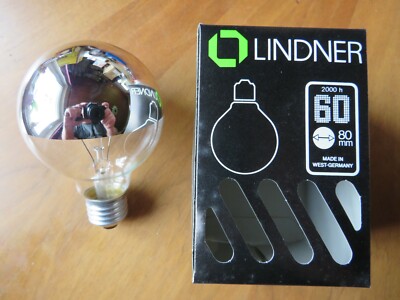 LINDNER GLOBE G80 KUPPENVERSPIEGELT SILBER KOPFSPIEGEL E27 60W DIMMBAR 2000h!!