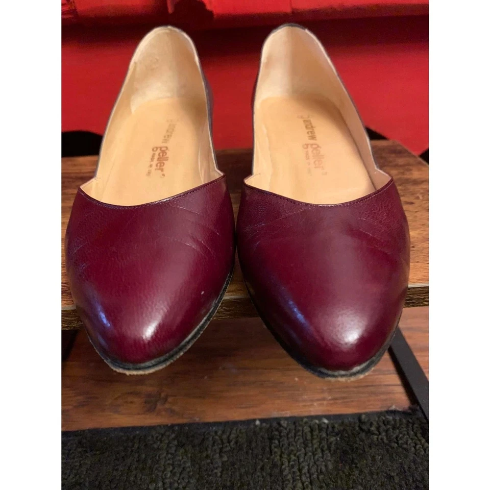 Andrew Geller Talla 5.5 AA Hecho en Italia Tacón de Cuña Gris Borgoña Zapatos Elegantes Usados en Excelente Condición Foto 3 de 4