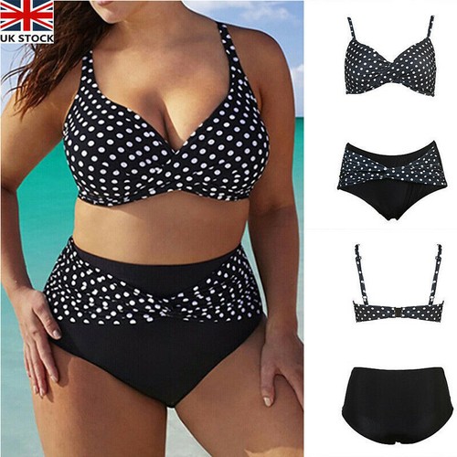 Womens High Waist Bikini Set Swimsuit Swimwear Tummy Control Beach UK Plus Size - Picture 1 of 9