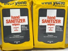  2 PACK Everyone Hand Sanitizer Wipes Coconut Lemon, 30 Towelettes AS IS 