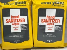 (2 PACK) Everyone Hand Sanitizer Wipes Coconut+Lemon, 30 Towelettes (AS IS)