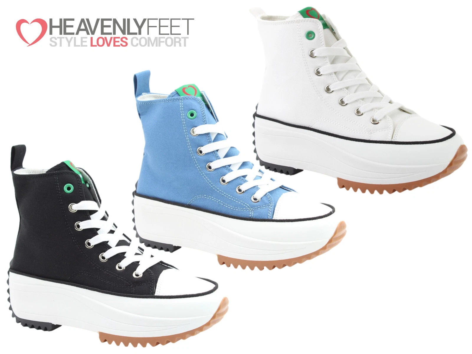 Heavenly Feet Platform Trainers Hi Top Chunky Lightweight Canvas Lace Up Fashion