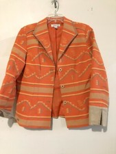 Coldwater Creek Size 12 Beige Orange Embroidery Women Jacket Blazer Stylish