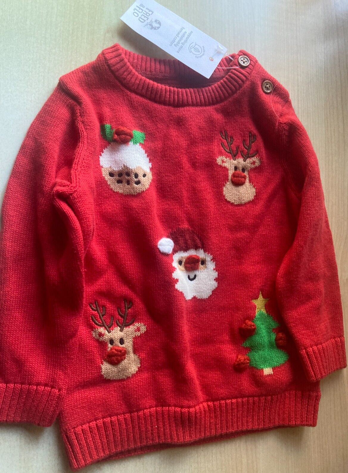 BNWT New Fred & Flo Red Festive Christmas Baby Jumper 6-9M 9kg 74cm