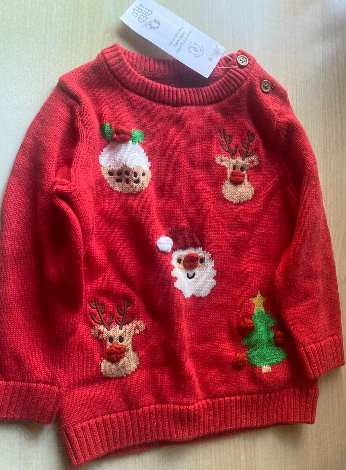 BNWT New Fred & Flo Red Festive Christmas Baby Jumper 6-9M 9kg 74cm
