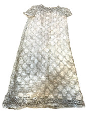 Women's Vintage Party Dress Pearls Beige Zip  [C8]