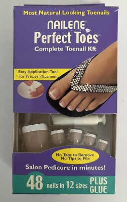 Nailene Perfect Toes Complete Toenail Kit 48 Nails 12 Sizes Plus Glue - 77460