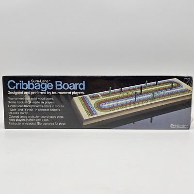 Pressman Sure-Lane Cribbage Board 3 Track Solid Wood #1011 Vintage 1983 Sealed