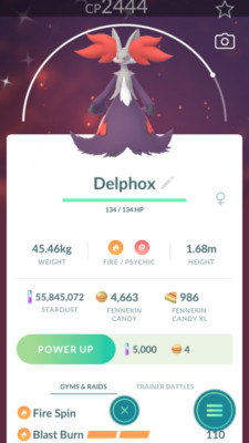 Pokemon Trade GO - Shiny Delphox Blast Burn & 2 Charged Move PVP Ultra League