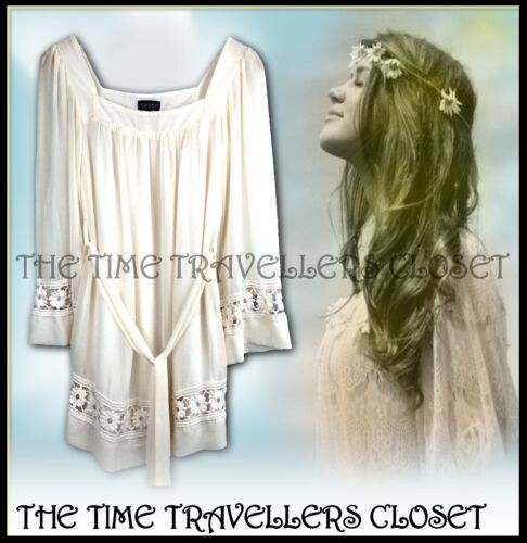 TOPSHOP IVORY CREAM VTG EMBROIDERED DAISY MINI TUNIC DRESS 60s WEDDING UK 12 40 - Picture 4 of 6