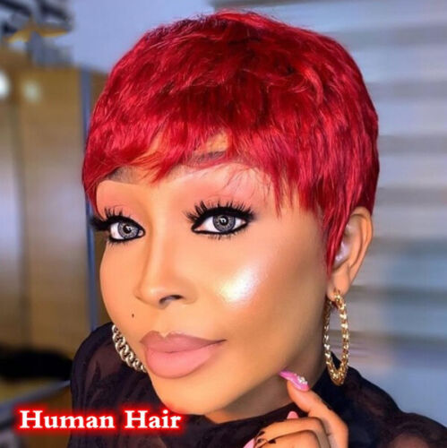 Pixie Cut Short 99J Red Wigs Real Human Hair for Black Women Natural  Fashion Wig | eBay