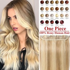 Seamless One Piece Weft Clip In Russian Remy Human Hair Extensions 3/4 Full Head