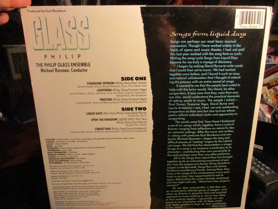 Sealed 1986 PHILIP GLASS Songs From Liquid Days US LP CBS 39564 Modern Classical - Image 2 of 2