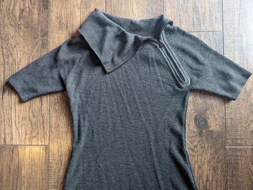 Calvin Klein Damen anthrazitgrau Rippstrick Reißverschluss Kragen Midi Pullover Kleid Small - Bild 2 von 14