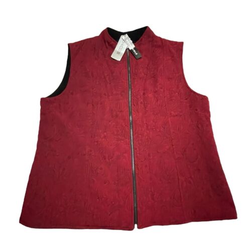 Chicos Travelers Vest Women 3 US XL Red Black Reversible Carmen Floral Paisley - Picture 4 of 14