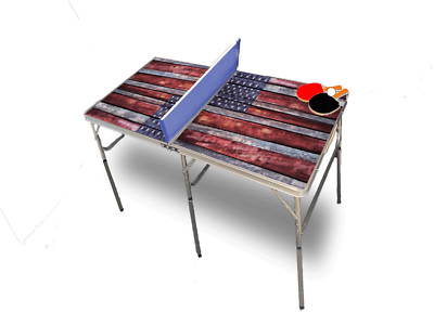 American Flag Rustic Portable Tennis Ping Pong Folding Table w/Accessories