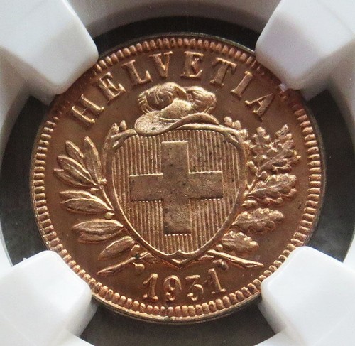1931 B SWITZERLAND 2 RAPPEN BRONZE CONFEDERATION COIN NGC SPECIMEN PROOF 64 RED - Picture 2 of 3