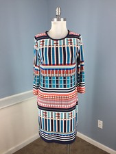Eliza J Nordstrom Multi Color Plaid Sheath dress Stretch M 10 3/4 slv Career Wow