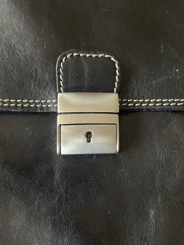 Maletín de cuero Floto bolso de hombro tipo folio con correa negro Italia Foto 2 de 4