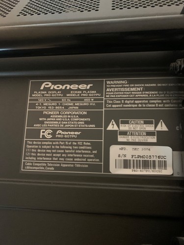 Pioneer Elite 60" Pro-607PU Plasma Excellent Condition With Wall Mount Included! - Picture 8 of 11
