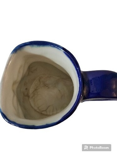 Taza de búho de cerámica vintage 3D interior agrietada LEER azul amarillo - Imagen 5 de 9