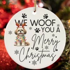 Merry Christmas Lhasa Apso Dog Woof Xmas Lover Ornament Gift Tree Decor Hanging