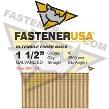 1 1/2" 16 Gauge Straight Finish Nails 1.5 inch 16 ga (2,500 ct)