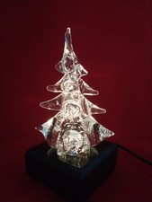 Vintage Handblown Glass Christmas Tree W/ Wooden Lite Base and Electric Switch