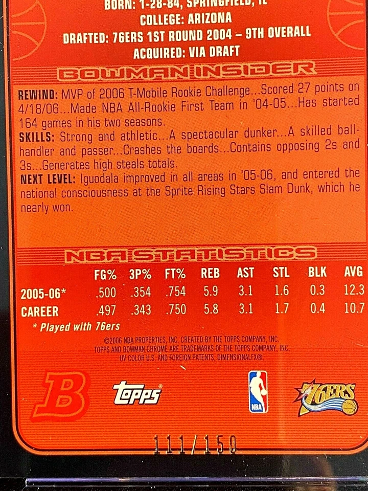 SP /150 👀 ANDRE IGUODALA 2006 #21 CHROME XFRACTOR BOWMAN CSG 9 MINT G1706 - Image 3 of 3