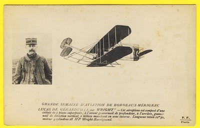 cpa 33 - BORDEAUX MÉRIGNAC Le PILOTE Lucas de GÉRARDVILLE sur AÉROPLANE WRIGHT
