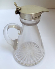 SUPERB CLEAN ENGLISH ANTIQUE 1922 SOLID STERLING SILVER &GLASS WHISKY NOGGIN JUG