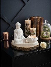 Set Keraflott Buddha Deko Meditation Buddhismus Teelichthalter Lotus Bl&uuml;te
