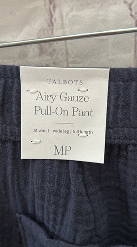 Talbots Airy Wide Leg Gauzy Pull-on Pant In Navy NEW Medium Petite Cotton Comfy - Picture 6 of 7