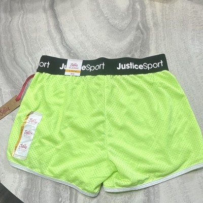 Justice Sport Girls L (12-14) Green Mesh Polyester Shorts Elastic Waist Gym