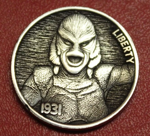 HOBO Buffalo Nickel Creature From The Black Lagoon Gill Woman Real US Nickel