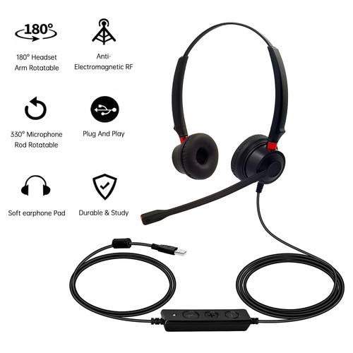 USB Wired Computer Headset With Microphone Noise-reduction Office Call TDW - Afbeelding 9 van 12