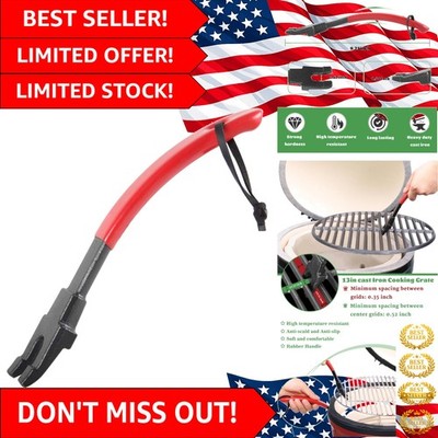 Cast Iron Grill Grate Lifter with Long Lever Arm - Perfect for Green Egg & Primo
