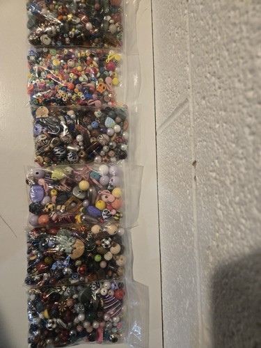 6 Bags Of Necklace Beads Multicolor Good Condition