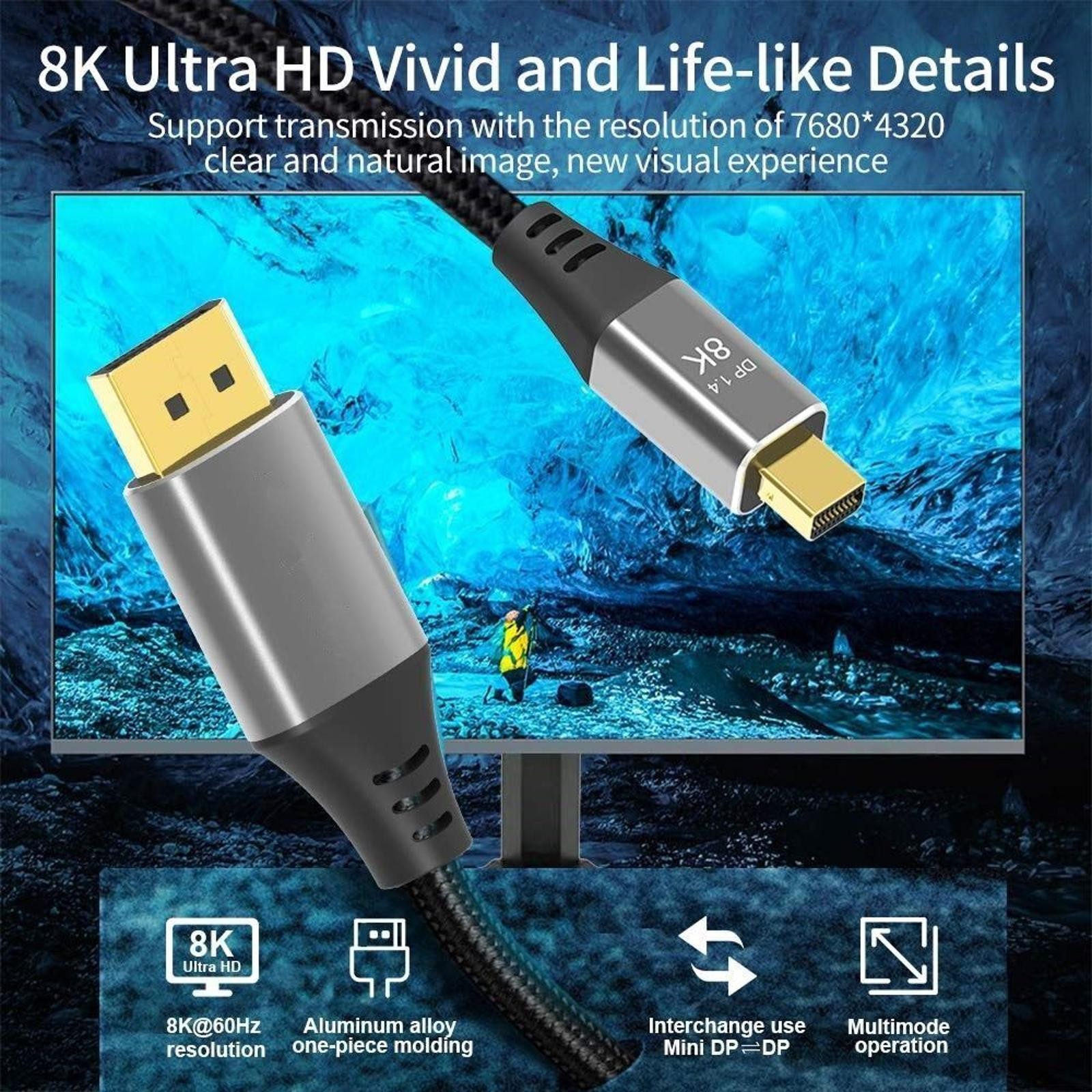 1m Laptop Mini DP to DP Cable Conversion Cord 8K@60Hz 4K@144Hz DisplayPort 1.4 j