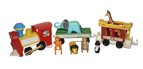 Vintage Fisher Price Little People Circus Train 3 Cars 2 Figures Animals 1973