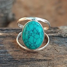 Turquoise Statement Ring: 925 Sterling Silver, Green Gemstone All Size