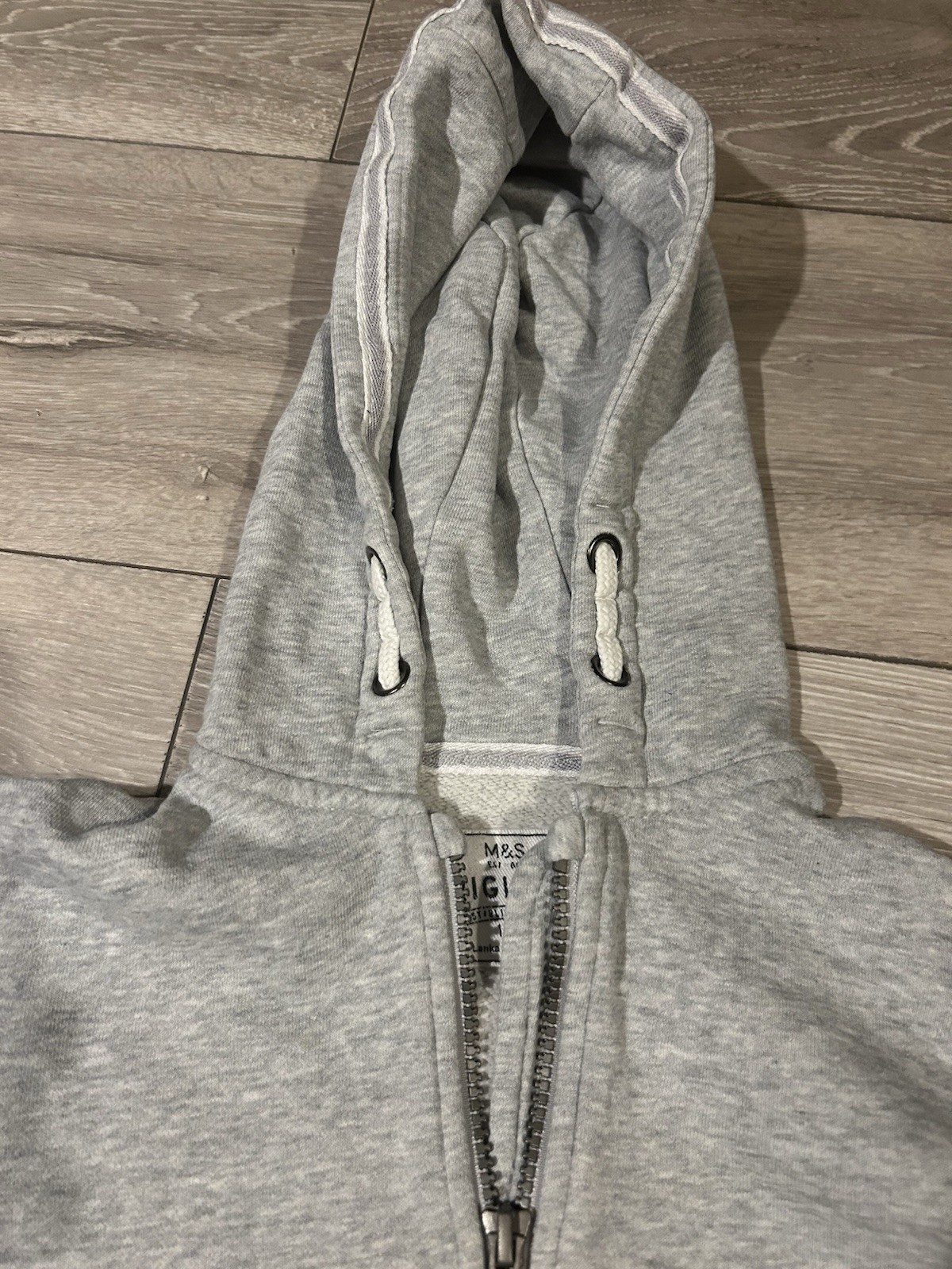 Marks & Spencer Hoodie Grey Unisex Size 5-6 Years  Marl Zip Up image 3