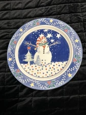 Noritake Mr Snowman Dinner Plate Epoch Christmas Blue Stars Tree Holly