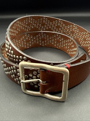 Fausto Colato Milano Leather Belt Handmade Brown & Rivet Design Style 3197/90cm