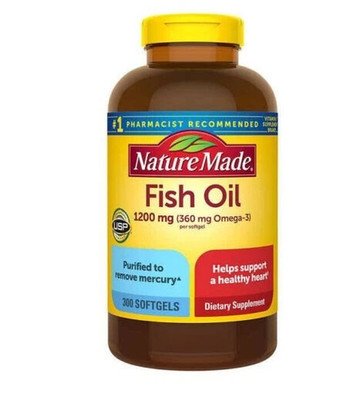 Nature Made Fish Oil 1200mg, 360mg Omega 3 - 300 Softgels  ~ EXPIRE: 03/2028
